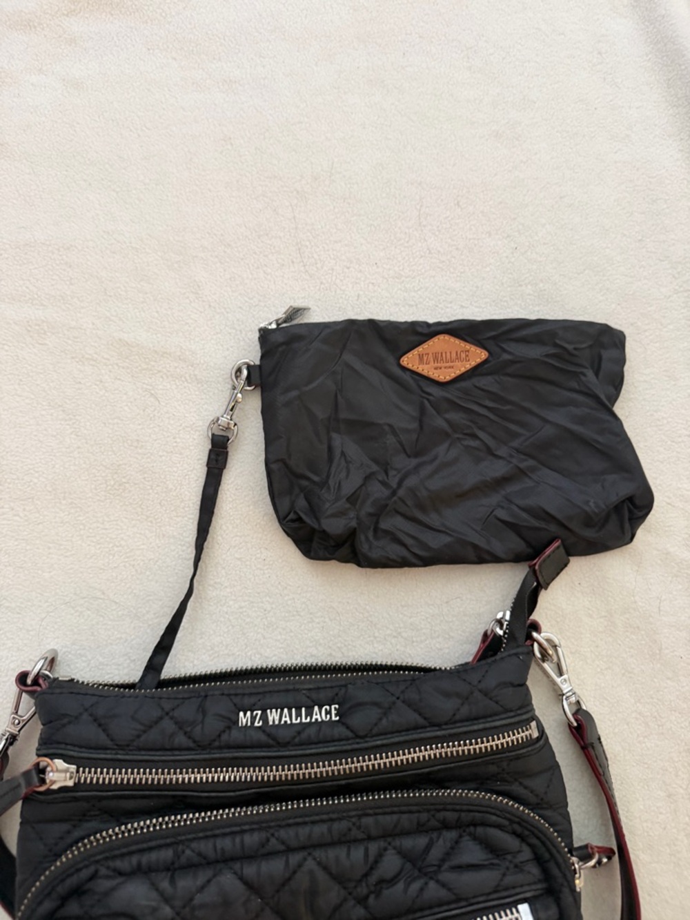 MZ Wallace Downtown Crosby Crossbody Black Quilted Nylon Bag w/ Dust Bag - Picture 4 of 5